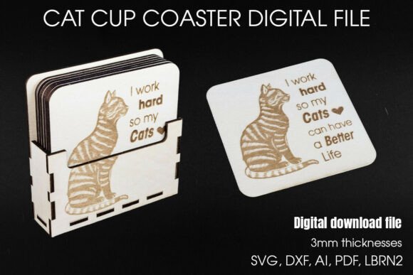 Cat Coaster Set SVG File: Laser Cutting & Home Decor