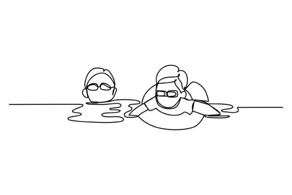 Continuous Line Design of Boys Swimming Graphics