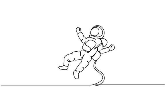 Continuous Line Spaceman Graphics & Illustrations
