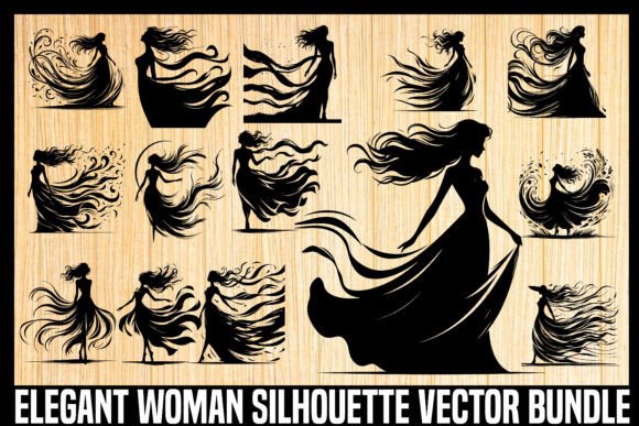 Elegant Woman Silhouette Vector Bundle: Graphics for Crafts-Driven Branding