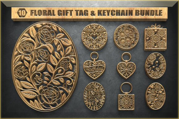 Floral Gift Tag Keychain SVG Set for Crafts & Graphics