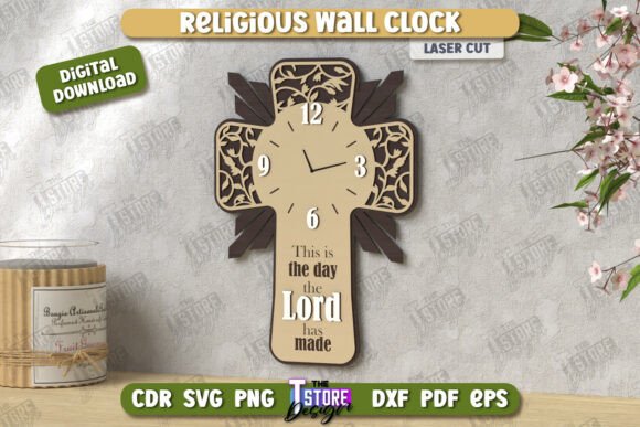 Religious Wall Clock Laser Cut CNC for Wall Decor