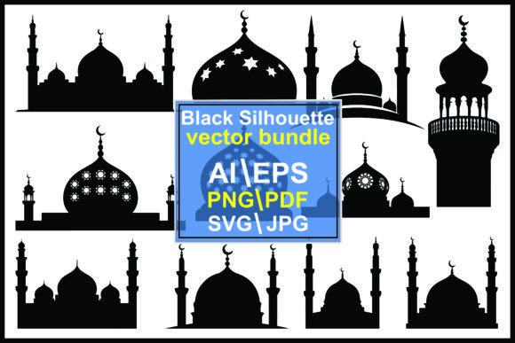Silhouettes Mosque Domes Minarets Graphics & Illustrations