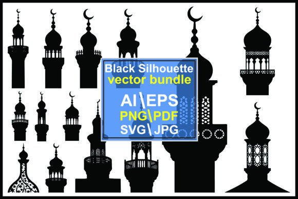 Silhouettes of Minarets and Dome Graphics & Illustrations