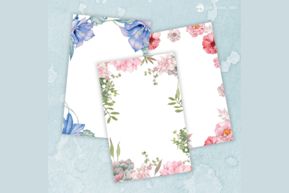 Watercolor Floral Card Inserts: Graphics for Invitations Amp