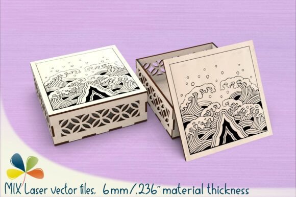 Wide Kanagawa Wave Box 6mm SVG: Laser-Cut Boxes for Local Branding